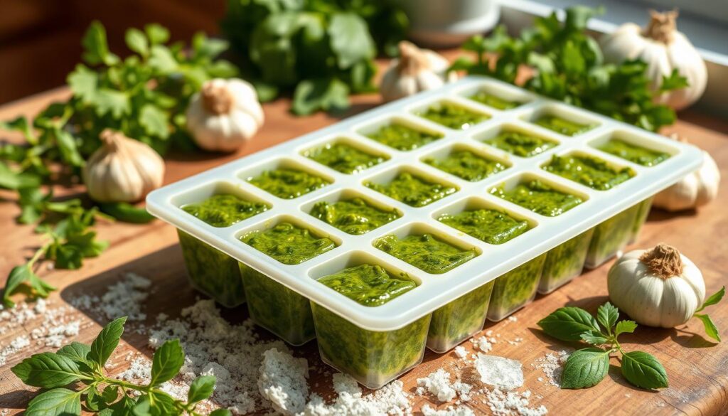 pesto casero en cubos de hielo