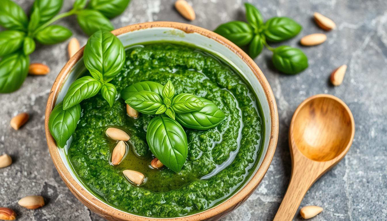 Receta de pesto con piñones casero italiano